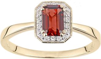 Jewelco London 9ct Gold Diamond Octagon 2/3ct Garnet Octagon Halo Ring - DR1AXL619YGT