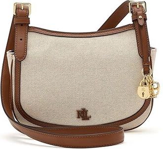 Lauren Ralph Lauren Canvas Medium Marcy Crossbody Bag Cross Body Womens Handbags Natural/Buff Canvas/Lauren Tan