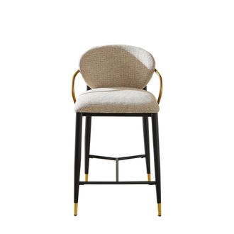 STILVORA Lote De 2 Taburetes De Bar Con Respaldo Y Reposapi&eacute;s, Patas Regulables, Para Isla De Cocina, Tela, Negro Oro Marr&oacute;n Claro