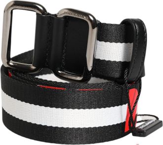Dolce & Gabbana Mens Striped Buckle Belt - Black Nylon - One Size