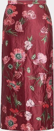 Erdem Floral Satin Midi Skirt