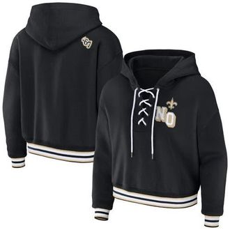 WEAR by Erin Andrews Womens WEAR by Erin Andrews Black New Orleans Saints Lace-Up Pullover Hoodie at Nordstrom, Size Xx-Large