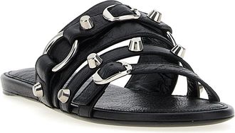 Balenciaga Womens Black Lamb Leather Slides Shoe