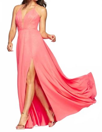 Faviana Chiffon V-Neck Evening Dress In Sorbet