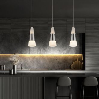 Globo Lighting Lampada a sospensione satinata per sala da pranzo, lampada a sospensione a led per soggiorno, nichel opaco, metallo acrilico, 5W 300Lm bianco caldo