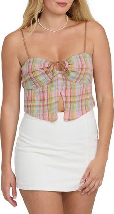 Billabong Crinkled Check Split Front Camisole in Party Pink at Nordstrom, Size X-Large