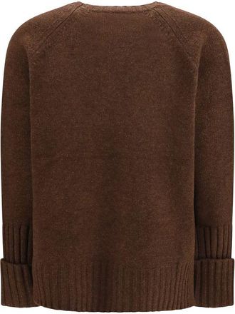 Tory Burch Merino Wool with Embroidered Cuff Sweater - Brown