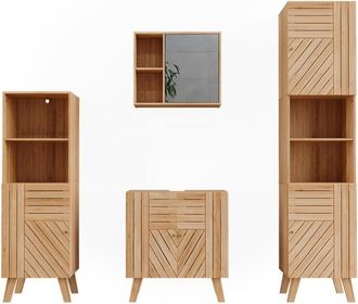 Vicco Conjunto De Muebles De Ba&ntilde;o Lucie, Bamb&uacute;, 4 Piezas, Con Unidad Midi Y Unidad Alta, Vicco