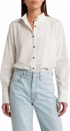The Great. Pleated Tux Top In White
