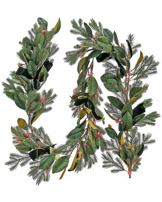 National Tree Company 9ft Magnolia Mix Pine Garland with LED Lights & Bows