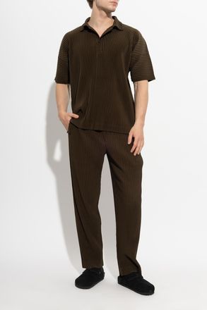 Homme Pliss&eacute; Issey Miyake Pleated Polo, Mens, Brown