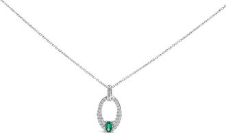 House of Brilliance Silver Created Green Emerald and White Sapphire Oval Shaped Pendant Necklace at Nordstrom