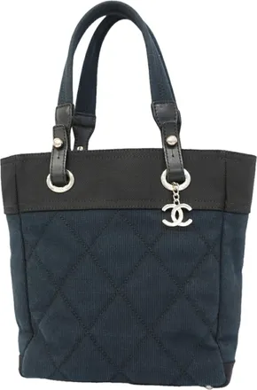 Chanel Black Navy Canvas Tote Bag (Pre-Owned)