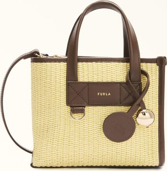 Furla Divide It Borsa Shopping Mini Toni Freesia Giallo Intreccio Toscana Colorblock + Pelle Di Vitello Morbida Donna