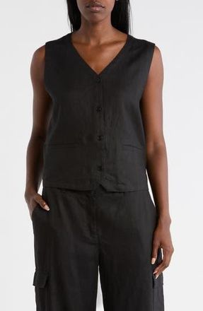 Eileen Fisher V-Neck Organic Linen Vest in Black at Nordstrom Rack, Size X-Large