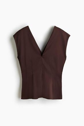H&M V-neck Top in Dark Brown at Nordstrom, Size Xx-Small