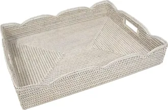 Caspari Rectangle Rattan Tray In Antique White
