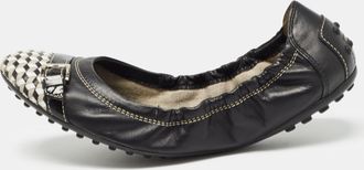 Tod's Tods Black/white Leather Bow Detail Scrunch Ballet Flats