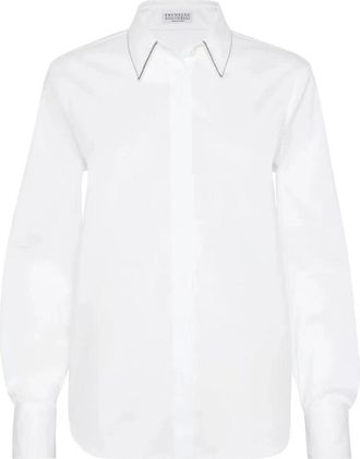 Brunello Cucinelli Lange Mouwen Shirt - Dames - Overhemden - Wit - L - Katoen - Overhemden