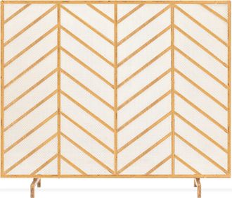 Best Choice Products 38x31in Single Panel Handcrafted Iron Chevron Fireplace Screen w/ Distressed Finish