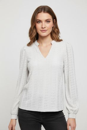 Only Blusenshirt ONLY ONLMELANIE L/S SPLIT TOP JRS, Damen, Gr. XL, cloud dancer, Jersey, Obermaterial: 98% Polyester, 2% Elasthan, unifarben, regular fit, 