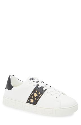 Versace Studded Greca Sneaker in White Black-Versace Gold at Nordstrom, Size 8Us