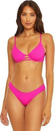 BECCA by Rebecca Virtue Coast Emory Bikini Top Womens Pink Flambe Stretch Swimwear DDR2191