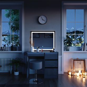 Vicco Tocador Sherry, Gris, 90 Cm Con Espejo Led Y Taburete
