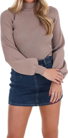 So Me Open Heart Back Tie Sweater In Mocha