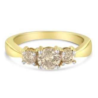 House of Brilliance 10K Yellow Gold Three Stone 1.0 Cttw Diamond Band Ring at Nordstrom, Size 7.75