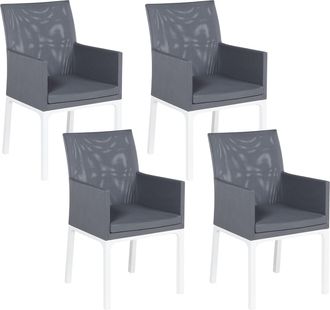 Beliani Conjunto De 4 Sillas De Poli&eacute;ster Gris Oscuro Blanco Metal Patas Espuma Bacoli
