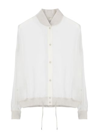 PANICALE White Silk Bomber Lurex Casual Shirt