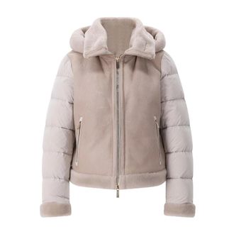 Moorer Doorgestikt leren jack - Dames - Jassen - Beige - Maat: M Leer