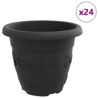 vidaXL Maceta Redonda Para Flores 24 Pcs Negro &Oslash; 26 X 21.5 Cm Pl&aacute;stico Vidaxl