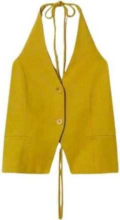 Twinset Gilet halter van linnenmix - Dames - Tops zonder mouwen - Groen - M - Linnen - Tops