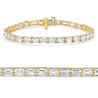 Pompeii3 12Ct Emerald Cut Diamond East West Tennis Bracelet 14k Yellow Gold Lab Grown Size: Medium