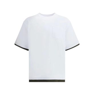 sacai Tops, Heren, Wit, S, Katoen, T-Shirt Double Layers