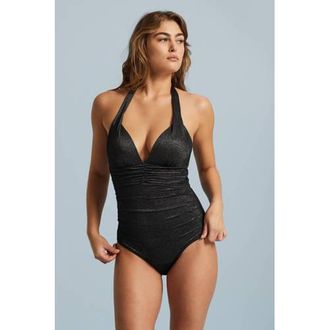 Beachwaver Co. corrigerend halter badpak met lurex zwart