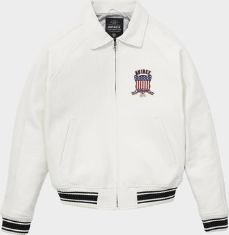 Avirex Men & apos;s Icon Logo Leather Bomber Jacket