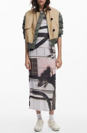 Desigual Fitted Midi Slipdress in Light Beige at Nordstrom, Size X-Small