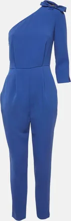 Elisabetta Franchi Blue Crepe One Shoulder Jumpsuit