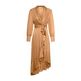 Zimmermann Party Dresses, female, Brown, Size: 2XS Silk Wrap Midi Dress