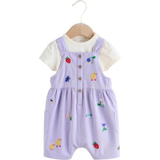 Next Embroidered Overalls & Bodysuit Set in Purple at Nordstrom, Size 12-18M