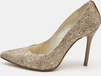 Stuart Weitzman Metallic Bronze/brown Leather And Glitter Pointed Toe Pumps