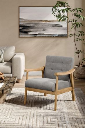 Living and Home Grey Terry Cloth Casual Upholstered Armchair with Rubberwood Wood Frame