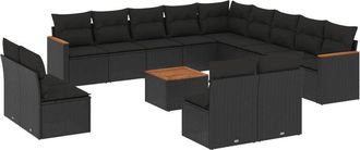 vidaXL Set Sof&aacute;s De Jard&iacute;n 14 Pzas Con Cojines Rat&aacute;n Sint&eacute;tico Negro Vidaxl