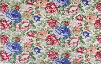 Beliani Alfombra De Algod&oacute;n Verde Rojo Azul 140 X 200 Cm Patr&oacute;n Floral Tejido Plano Farwan