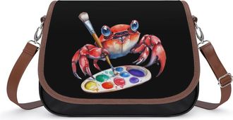 Generic Crab Drawing Watercolor Crossbody Bag Womens Handbag PU Message Bags Shoulder Purse with Adjustable Strap
