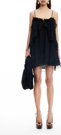 Lioness Ethereal Ruffle Chiffon Minidress in Obsidian at Nordstrom, Size Medium
