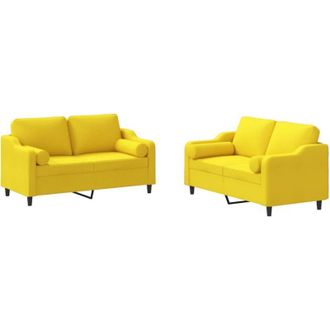 vidaXL Vidaxl - Juego De Sof&aacute;s Con Cojines 2 Piezas Tela Amarillo Claro